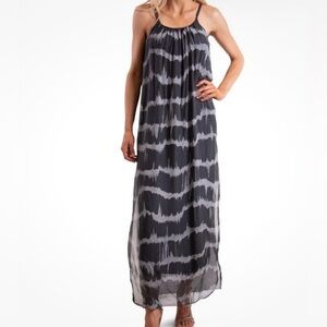 Gigi Moda Womens Silk Tie Dye Maxi Dress O/S Gray Sleeveless Lined Flowy
